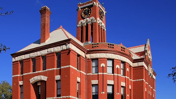The Lee County, Texas courthouse in, Giddings, Texas, United States