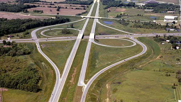 Aerial photo of the M-6 / M-37 interchange in Caledonia, Michigan under construction