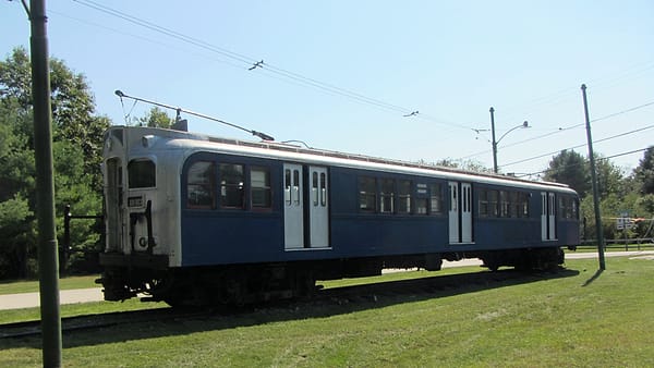 One of the two Bridge Line cars at Seashore Trolley Museum, photographed in September