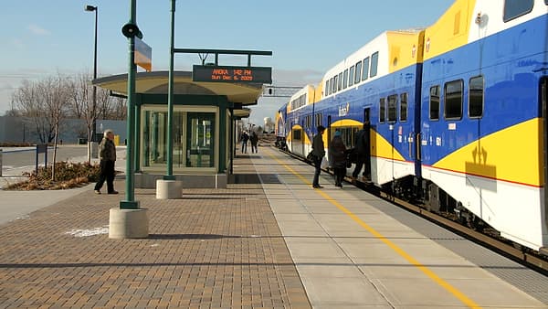 Southbound platform of the Northstar Commuter Rail stop at Anoka (Metro Transit station) ( Anoka, Minnesota )