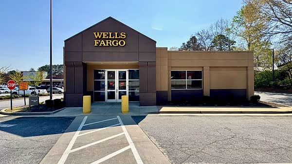 Exterior of a modern Wells Fargo bank branch in Athens, Georgia