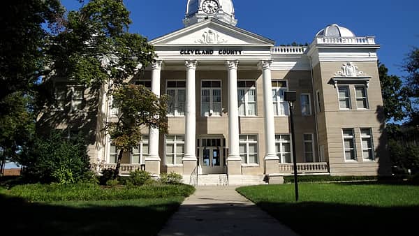 The west side of the old Cleveland County Courthouse in Shelby, North Carolina