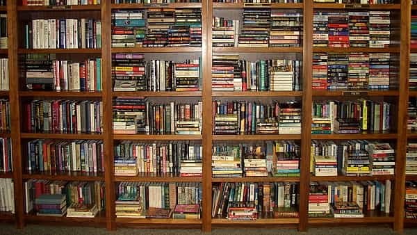 Books ranged along the shelves of the University of the West Indies library in Trinidad and Tobago