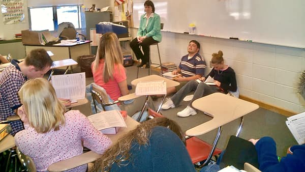 Students and teacher in a high school classroom in North Carolina