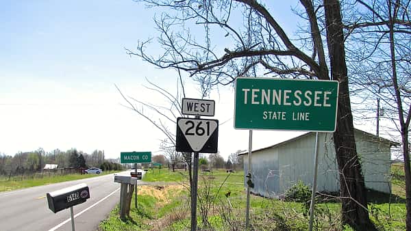 Tennessee State Route 261 at the Tennessee-Kentucky state line in Macon County, Tennessee, United States